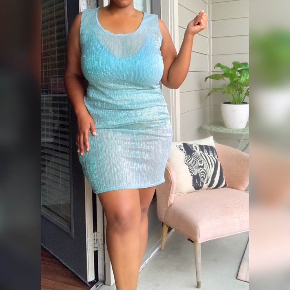 Metallic blue Sheer swim cover dress